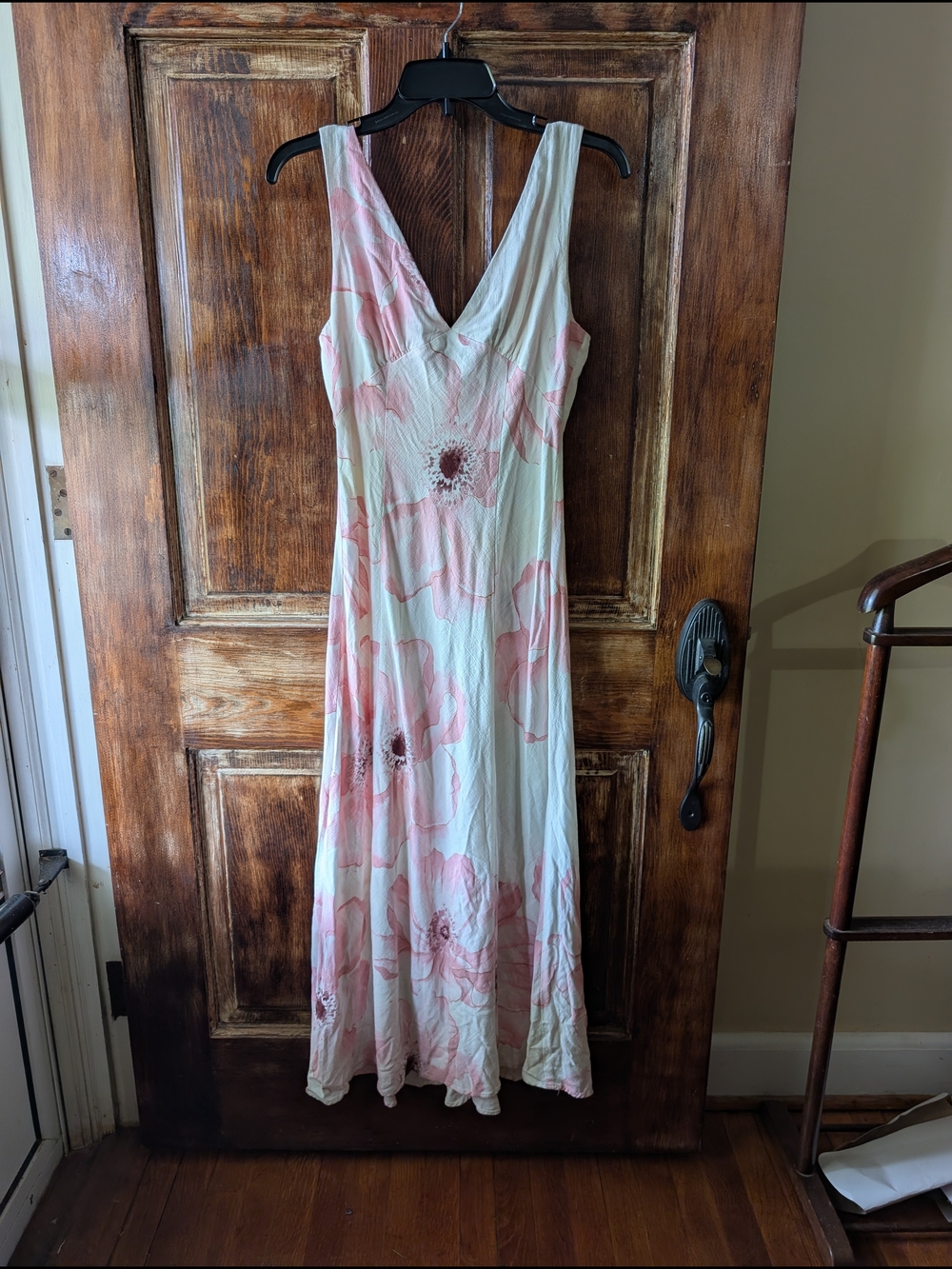 Paper Heart Maxi Dress Size Medium White/Pink Floral Linen Blend Sleeveless Boho